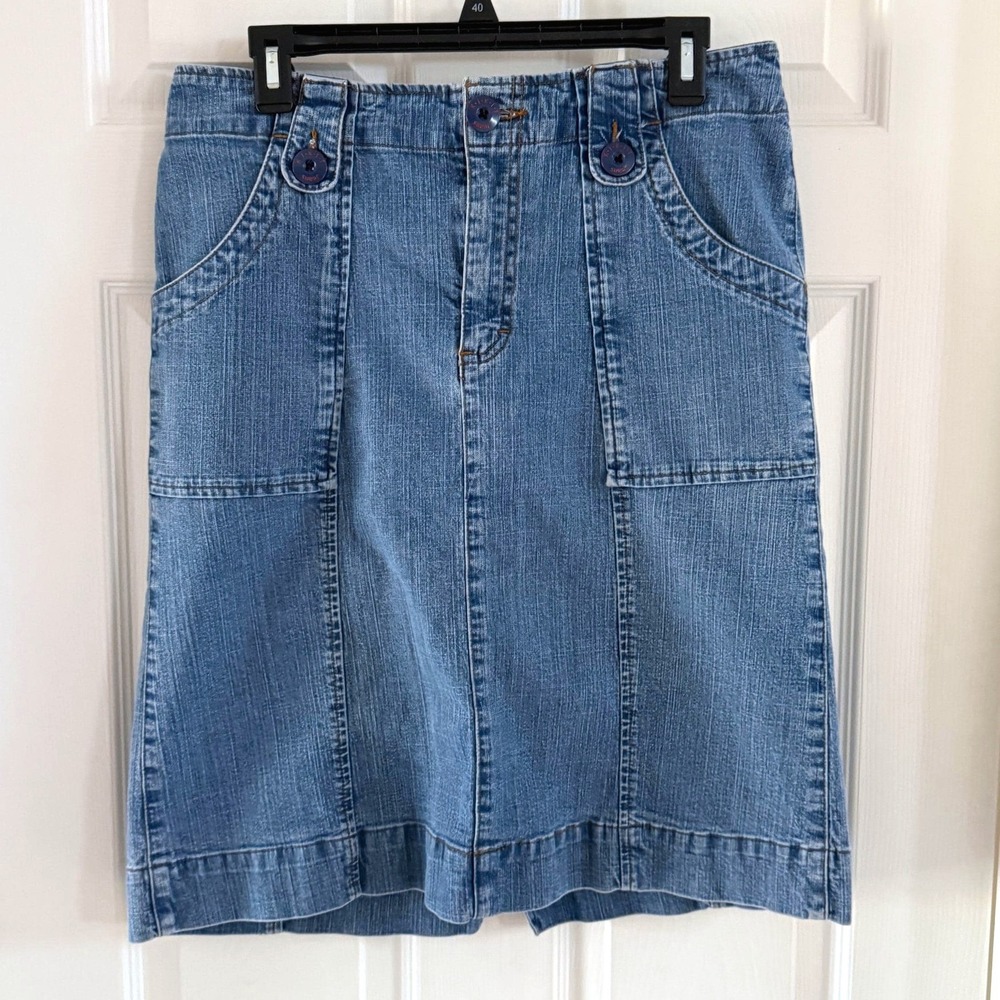 Vintage‎ KIKIT Jeans Maurice Sasson Denim Skirt Y2K Button Tab Utility 16W